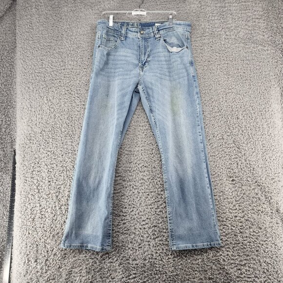 TK Axel Jeans Mens 34x30 Slim Boot Stretch Faded Blue Distressed Mid Rise *Read* - Picture 1 of 12